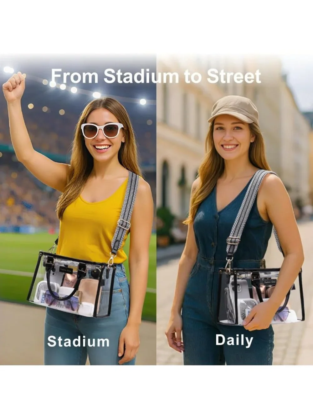 Clear Tote Bag for Women - Stadium Approved Small Purse, Stylish & Versatile